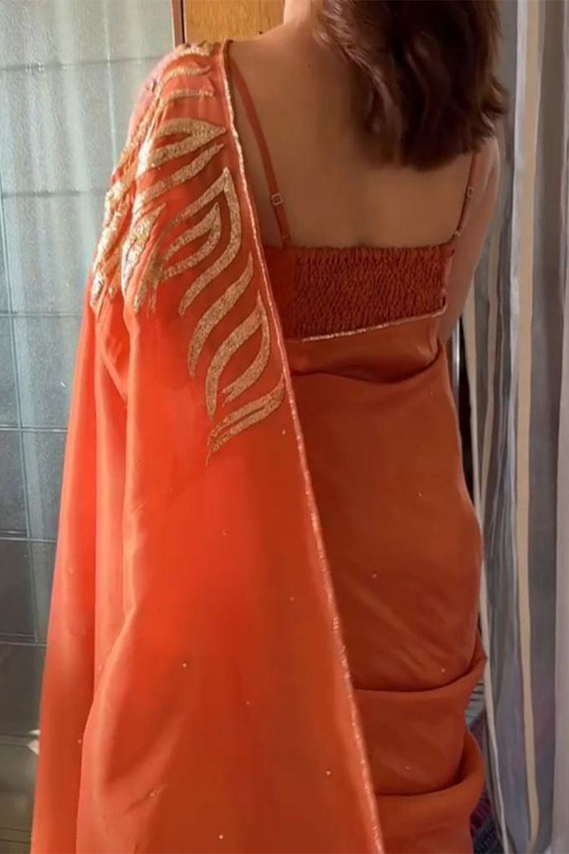 Orange Malai Satin Silk Saree