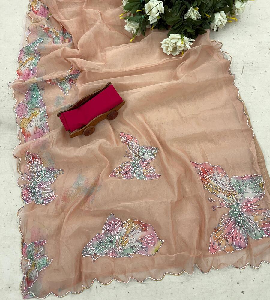 Brown Organza Silk Saree