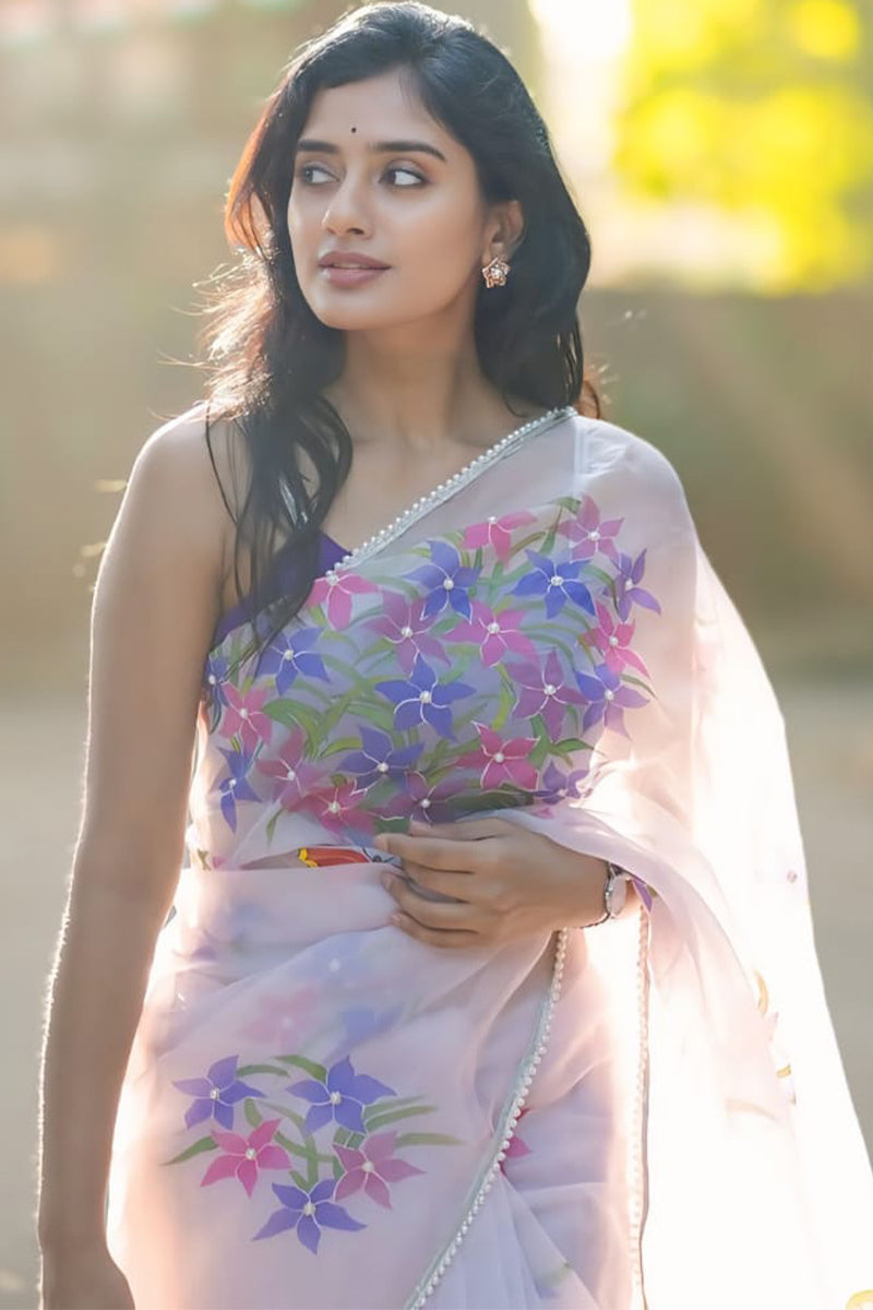 Off White Organza Silk Saree