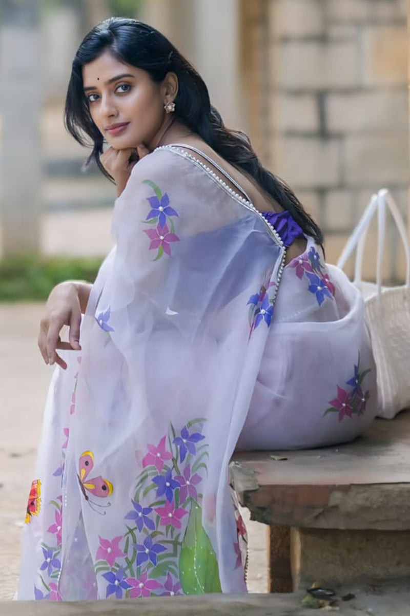 Off White Organza Silk Saree