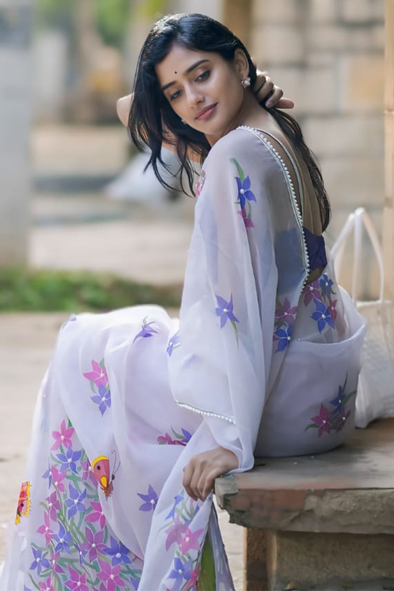 Off White Organza Silk Saree