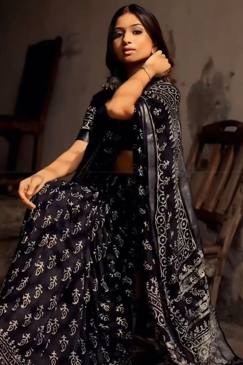 Black Cotton Saree