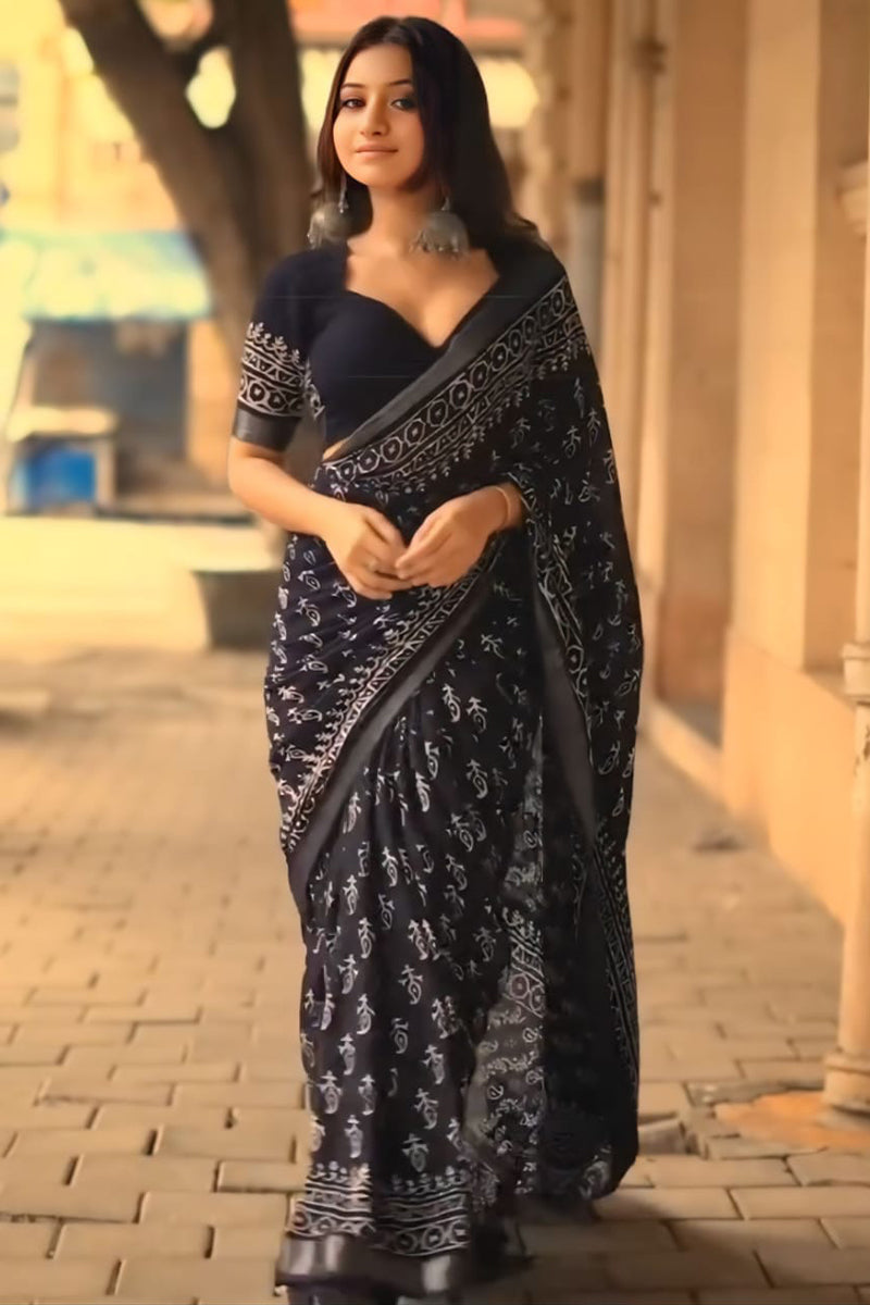 Black Cotton Saree
