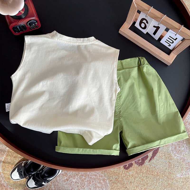 Sleeveless Cool Baby Boys 3D Design Set – Cotton Summer Outfit for Active Kids