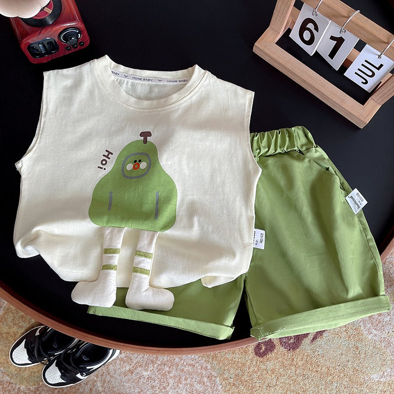 Sleeveless Cool Baby Boys 3D Design Set – Cotton Summer Outfit for Active Kids