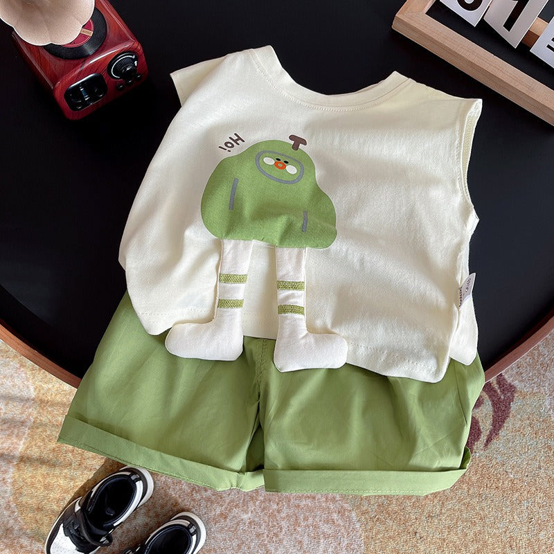 Sleeveless Cool Baby Boys 3D Design Set – Cotton Summer Outfit for Active Kids