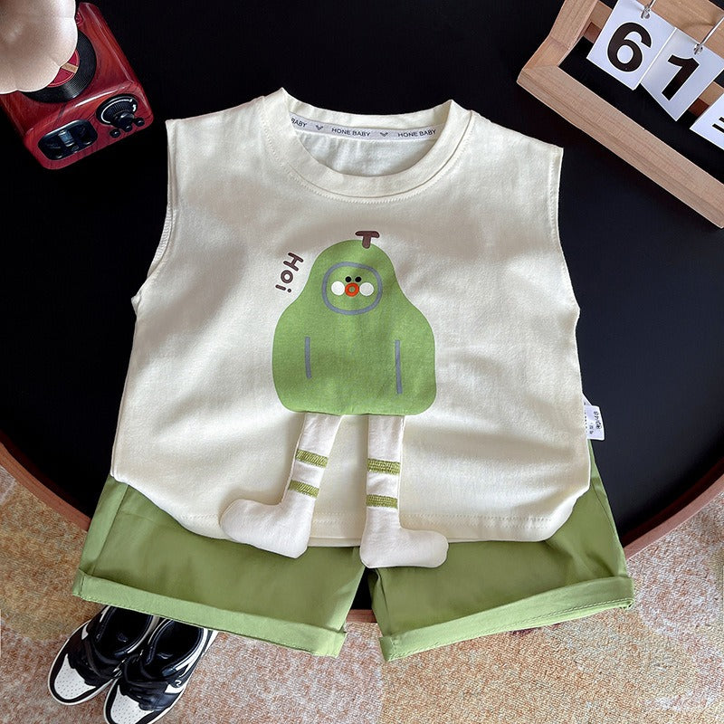 Sleeveless Cool Baby Boys 3D Design Set – Cotton Summer Outfit for Active Kids