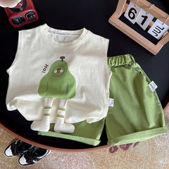 Sleeveless Cool Baby Boys 3D Design Set – Cotton Summer Outfit for Active Kids