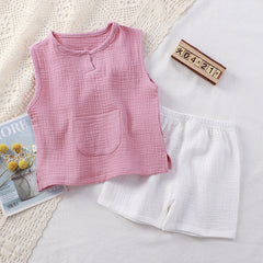 Sleeveless Girls Cotton Leisure Set – Soft & Breathable Summer Outfit for Kids