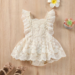 Sleeveless Lace Girls Romper Dress – Soft Cotton Lining