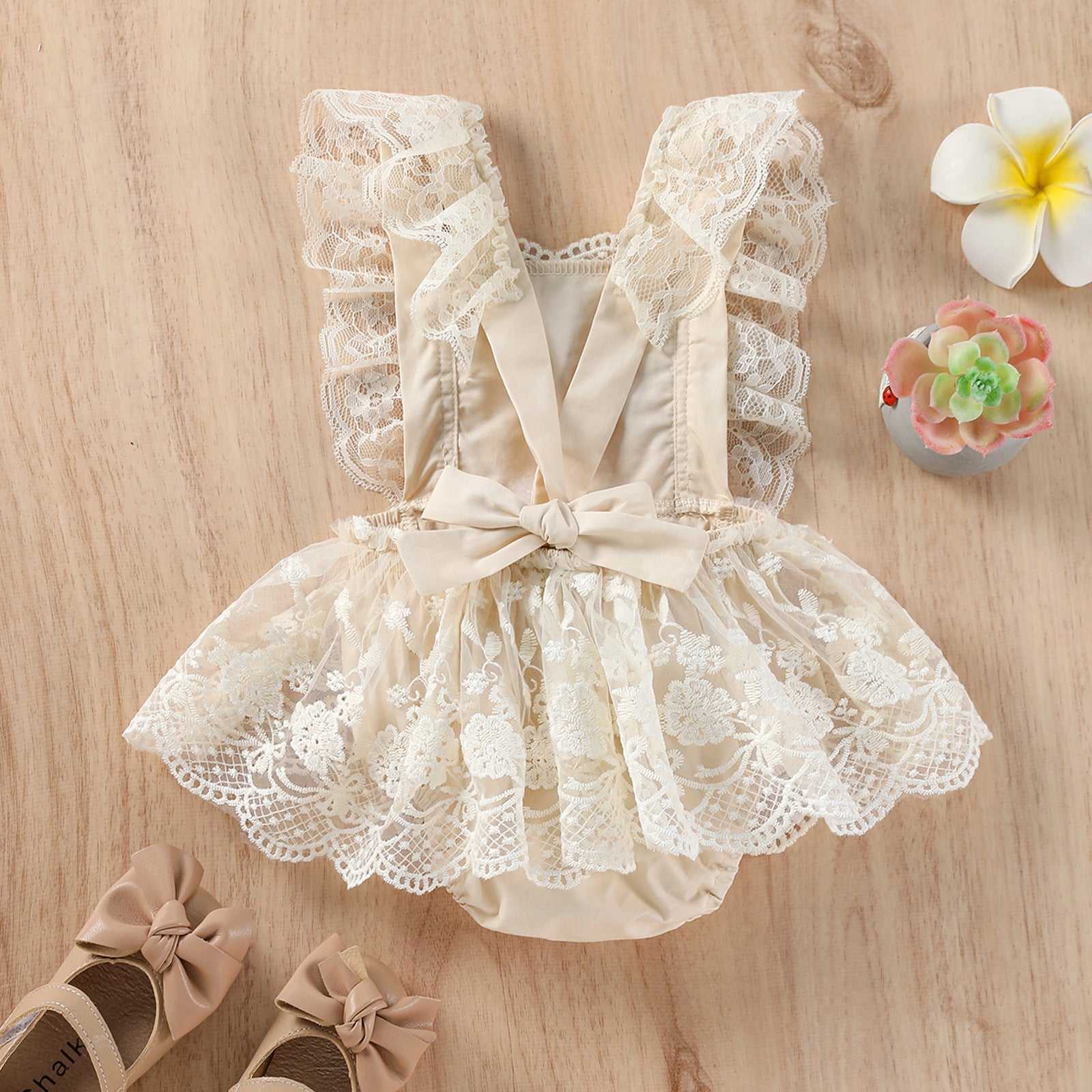 Sleeveless Lace Girls Romper Dress – Soft Cotton Lining