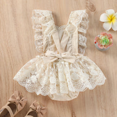 Sleeveless Lace Girls Romper Dress – Soft Cotton Lining