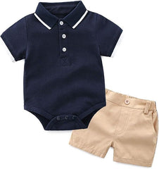 Smart Baby Boy Polo Romper with Shorts Set – 100% Cotton, Soft & Stylish Infant Outfit