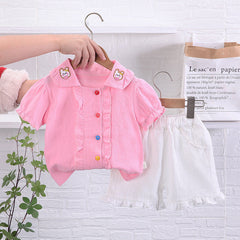 Smart Button Girls Shirt with Trendy Shorts Set – 100% Cotton Kids’ Outfit, Comfortable & Stylish