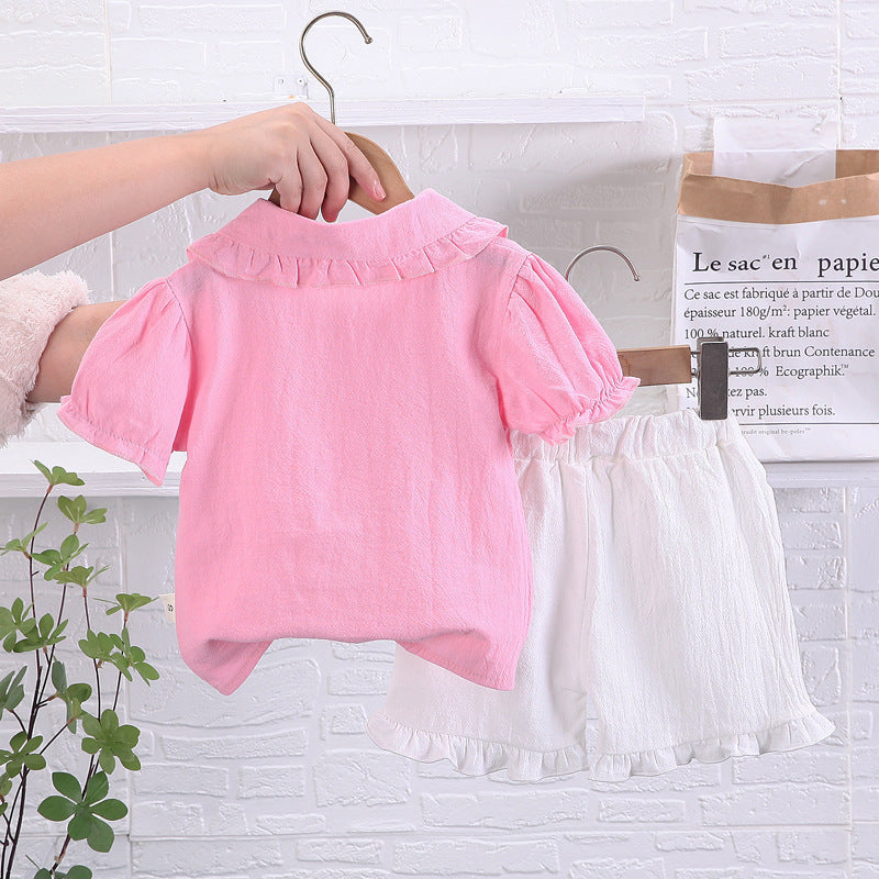 Smart Button Girls Shirt with Trendy Shorts Set – 100% Cotton Kids’ Outfit, Comfortable & Stylish