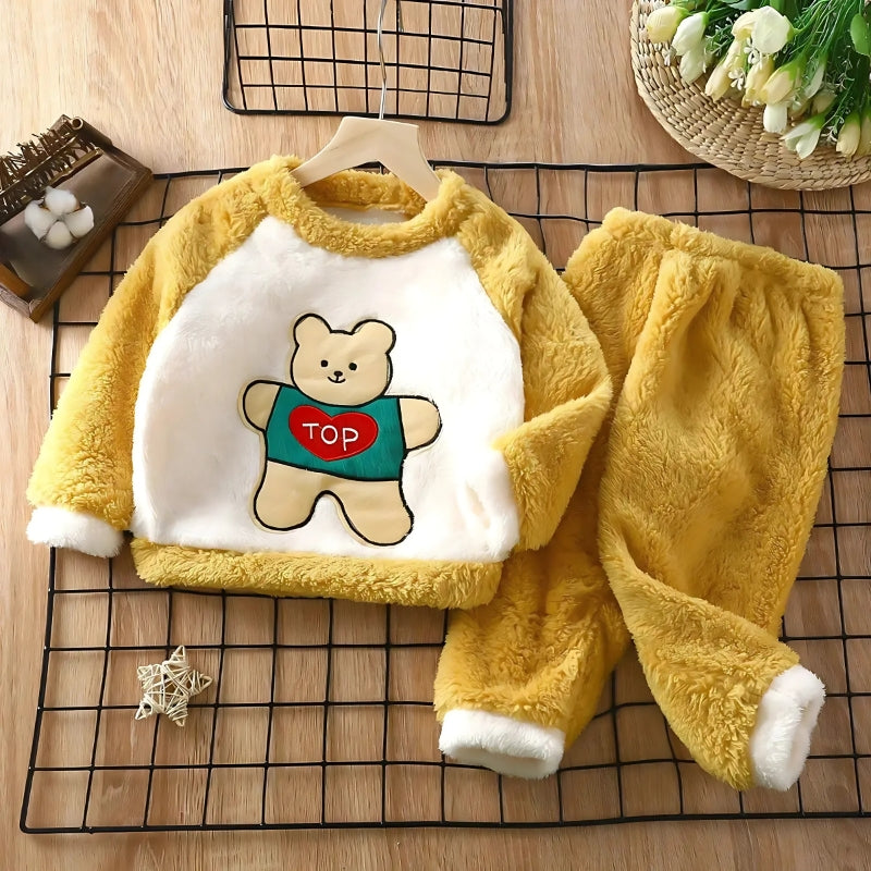 Snuggly Bear Boys and Girls Plush Set – Fleece-Lined Cotton Blend Kids’ Outfit, Warm & Adorable