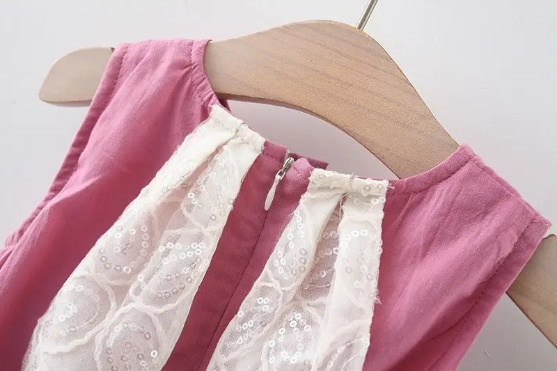Sparkly Bunny Ears Girls Dress – Cotton Party Wear Outfit