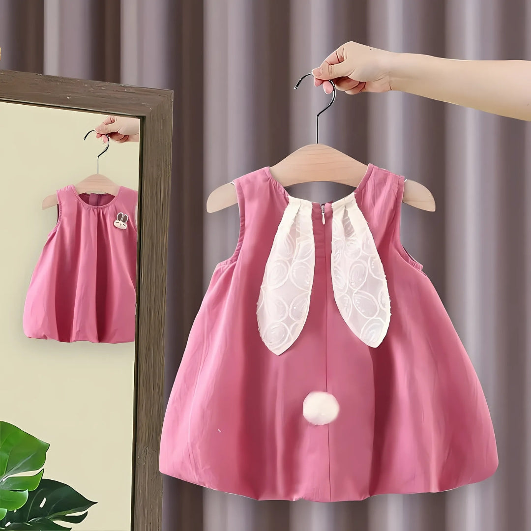 Sparkly Bunny Ears Girls Dress – Cotton Party Wear Outfit