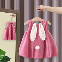 Sparkly Bunny Ears Girls Dress – Cotton Party Wear Outfit