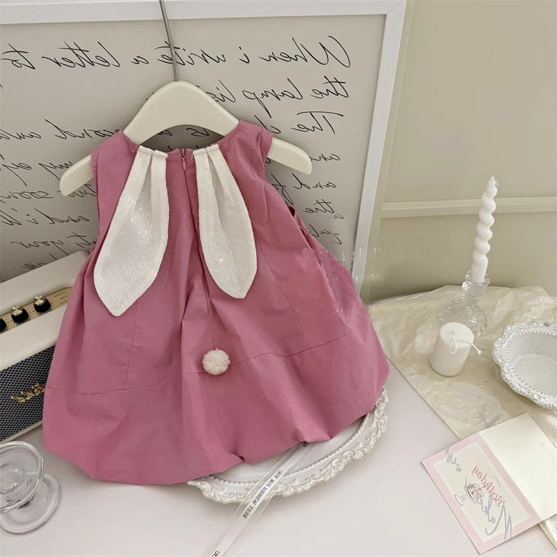 Sparkly Bunny Ears Girls Dress – Cotton Party Wear Outfit