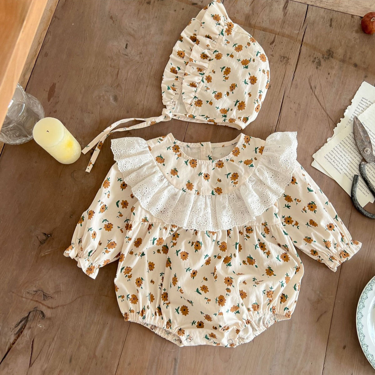 Stella Baby Girls Cotton Frill Romper with Matching Cap – Cute Summer Outfit