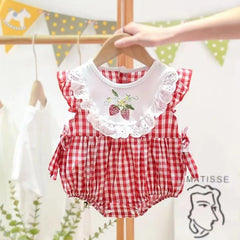 Strawberry Plaid Cotton Baby Girls Romper – Cute Summer Outfit
