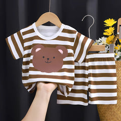 Striped Bear Boys Loungewear Set – Soft Cotton Blend Pajamas, Comfortable & Adorable Sleepwear