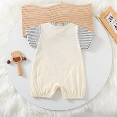 Striped Bear Dungaree Style Boy Romper – Soft Cotton Infant Outfit, Comfortable & Adorable