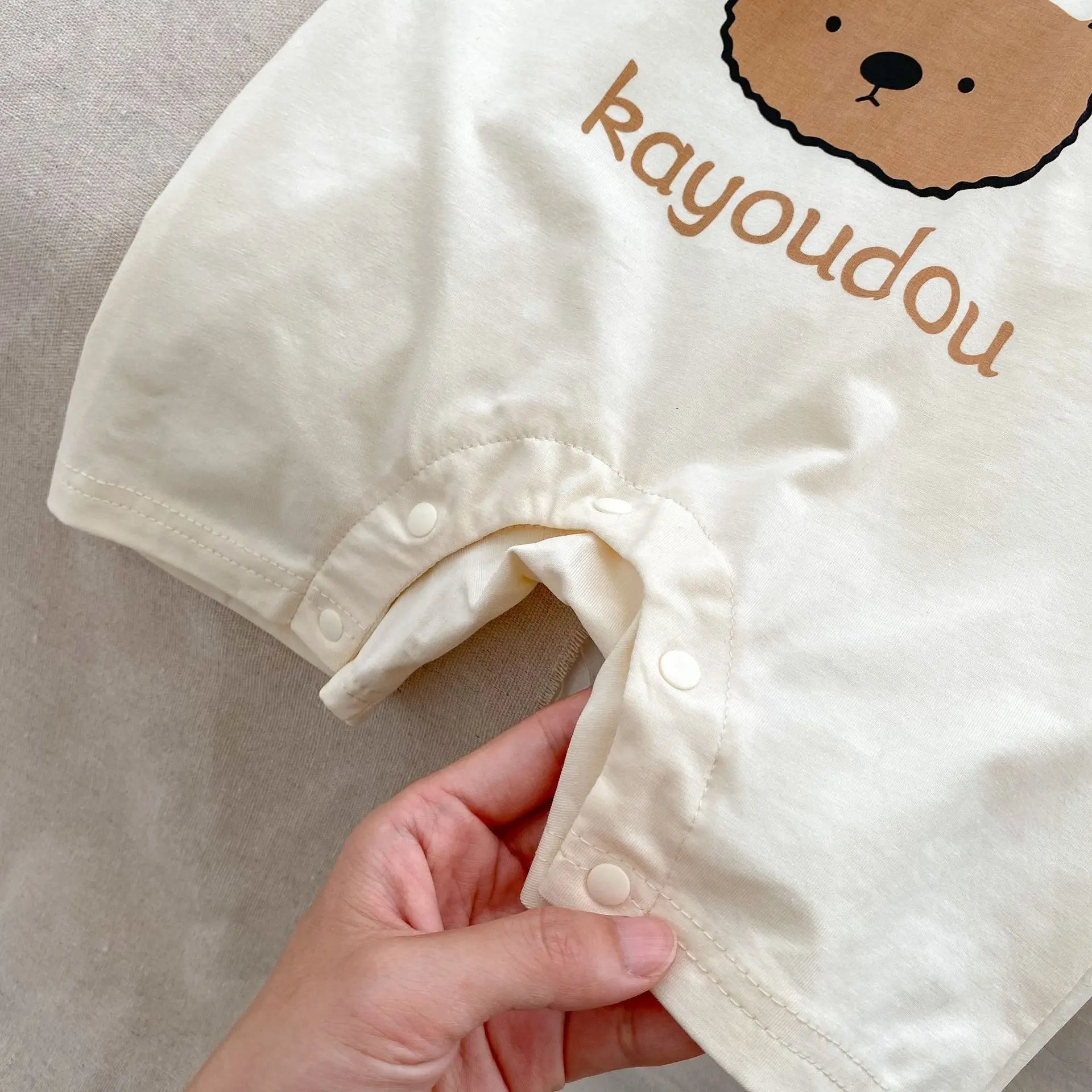Striped Bear Dungaree Style Boy Romper – Soft Cotton Infant Outfit, Comfortable & Adorable