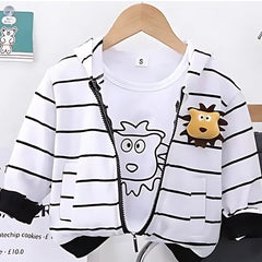 Striped Hooded Jacket Boys Three Piece Set – Cotton Blend Kids’ Outfit, Comfortable & Stylish