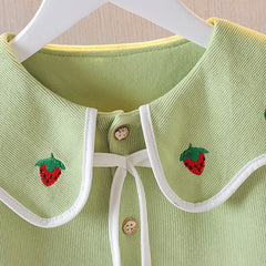 Stylish Collared Strawberry Print Top for Little Girls – Cotton Blend
