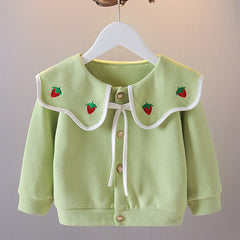 Stylish Collared Strawberry Print Top for Little Girls – Cotton Blend