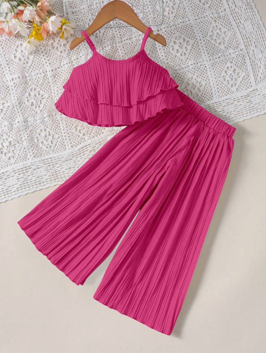 Stylish Girls Crop Top and Pants Set – Cotton Blend Outfit for Kids