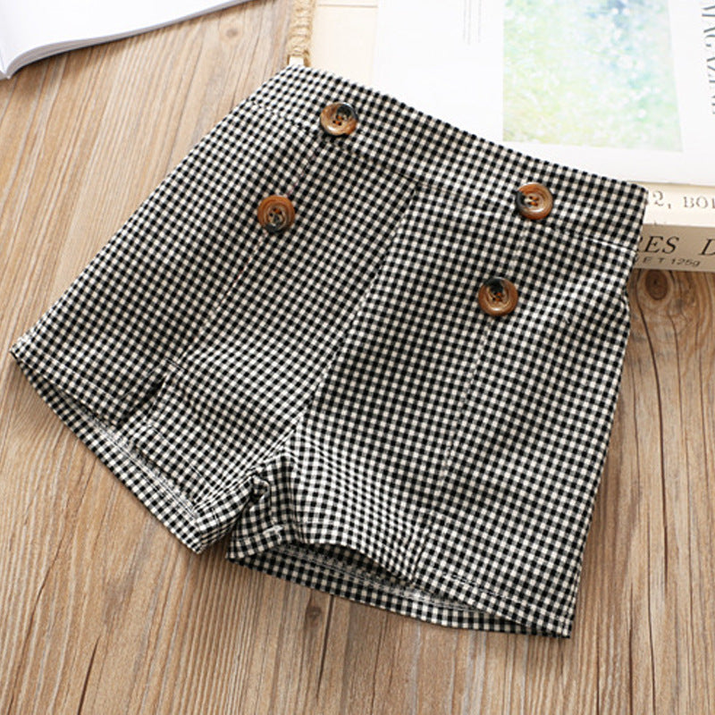 Stylish Plaid Girls Two-Piece Cotton Set – Top and Skirt Outfit