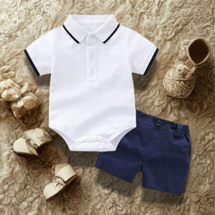 Stylish Polo Baby Boys T-Shirt Romper Shorts Set – Soft Cotton Infant Outfit, Comfortable & Trendy