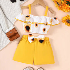 Sun-Kissed Girls Top and Shorts Set – Cotton Blend Summer Outfit
