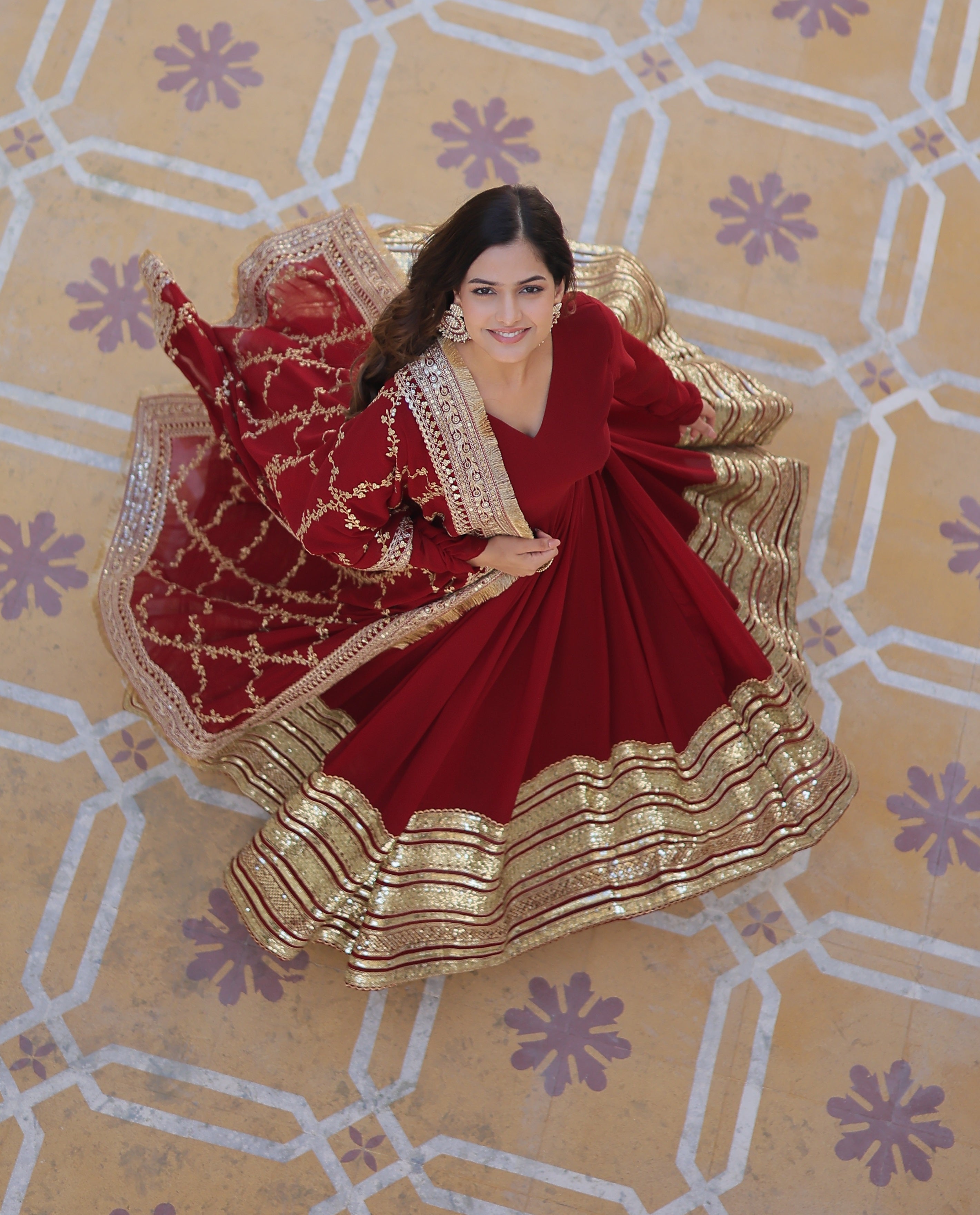 Elegant Faux Blooming Embroidered Gown Set