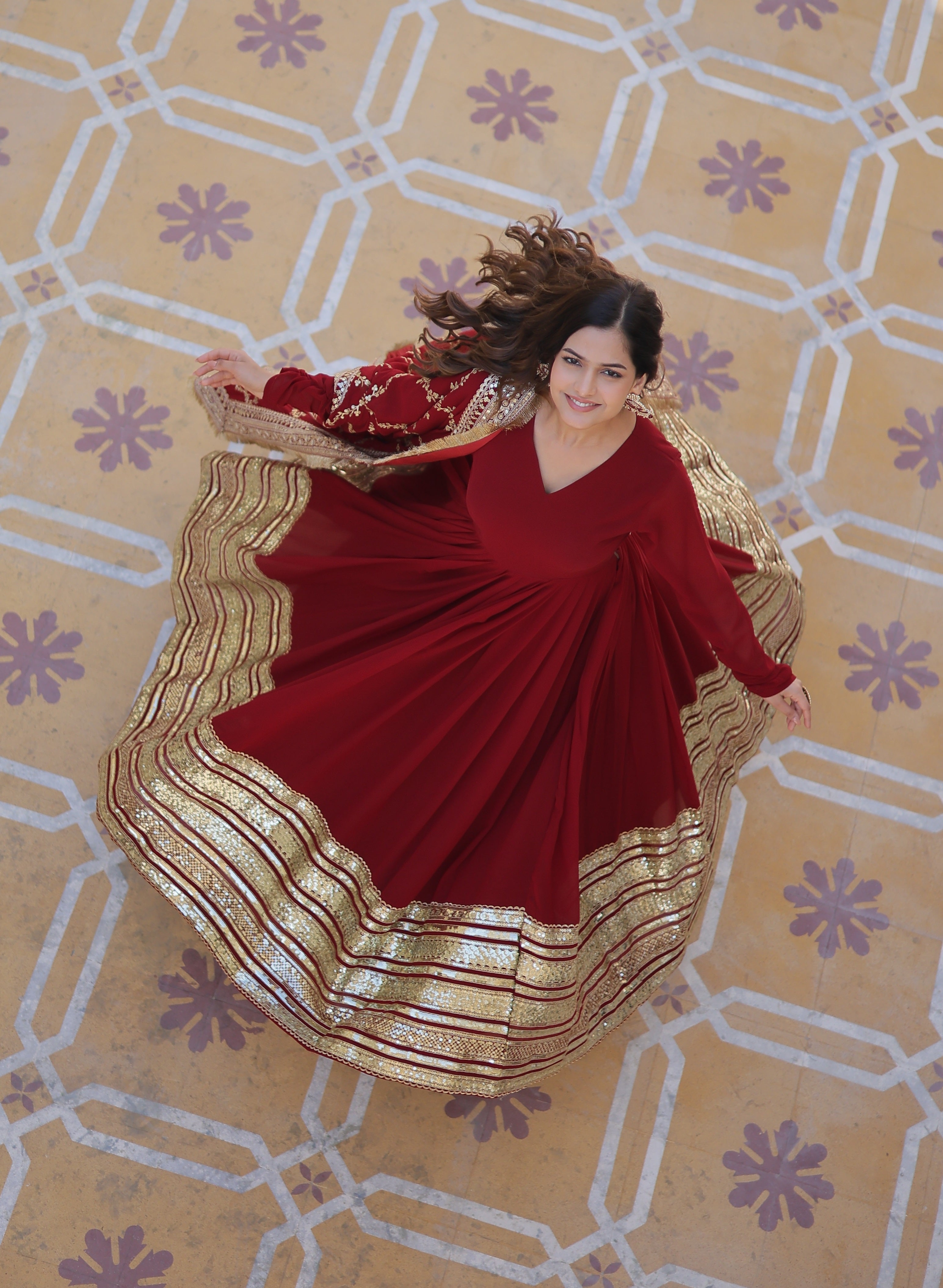 Elegant Faux Blooming Embroidered Gown Set