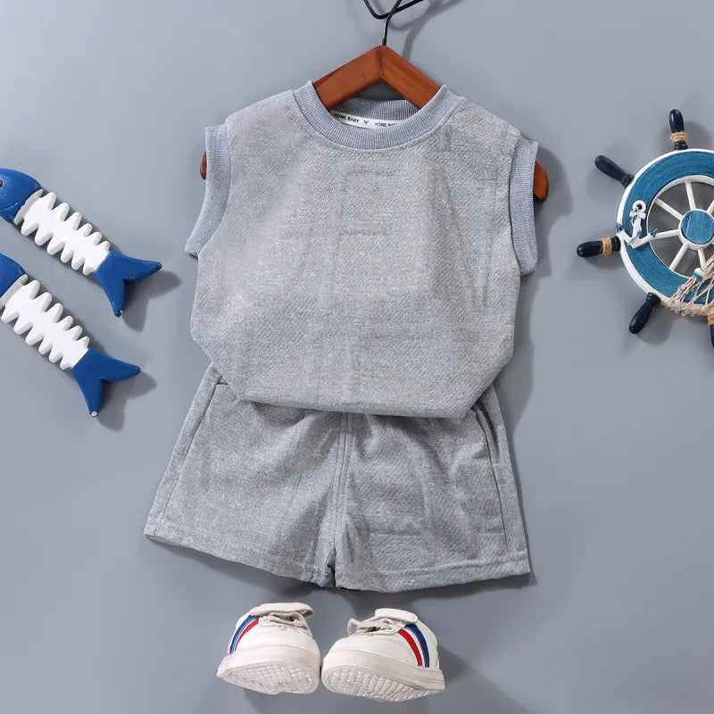 Tank Cool Boys Gray Set – Soft Polyester Blend Kids’ Outfit, Lightweight & Comfortable