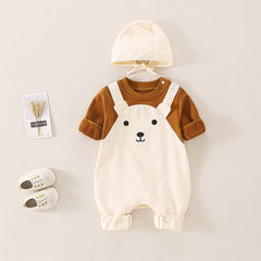 Teddy Bear Unisex Baby Jumpsuit with Hat – Soft Cotton Blend Outfit for Boys & Girls