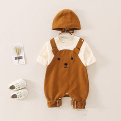 Teddy Bear Unisex Baby Jumpsuit with Hat – Soft Cotton Blend Outfit for Boys & Girls