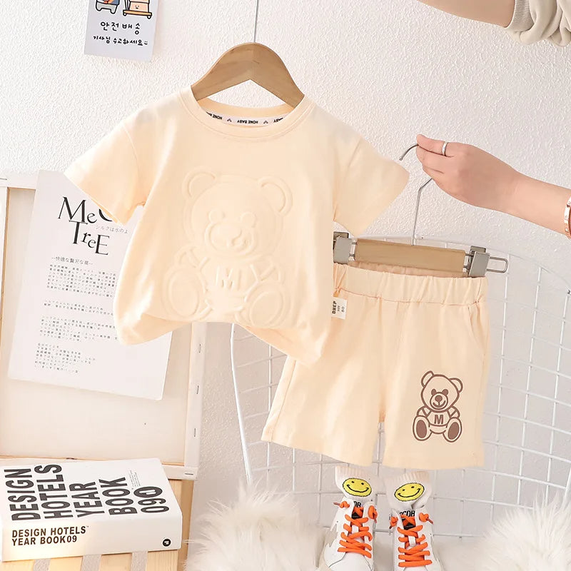 Teddy Embossed Boys Co-Ord Set – Cotton & Acetate Kids’ Outfit, Comfortable & Stylish Everyday Wear