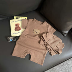 Teddy Pocket Unisex Baby Romper with Hat – Soft Cotton Outfit for Boys & Girls
