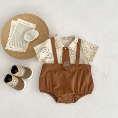 Tie Suspender Boys Cute Romper – Soft Cotton Baby Outfit, Comfortable & Stylish