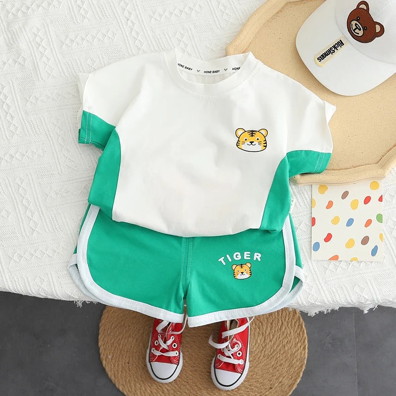 Tiger 3D Tailed T-Shirt & Shorts Set – Soft Cotton Summer Outfit for Boys, Fun & Comfortable