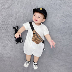 Travel Bag Print Baby Romper – Cotton Unisex Outfit for Boys & Girls