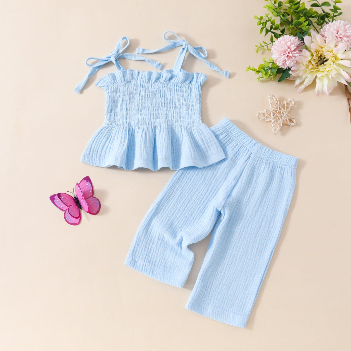 Trendy Knot Girls Blue Top and Pant Set – Stylish Cotton Outfit for Kids