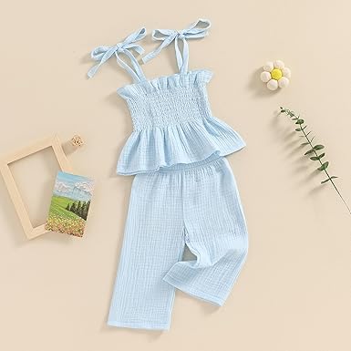 Trendy Knot Girls Blue Top and Pant Set – Stylish Cotton Outfit for Kids