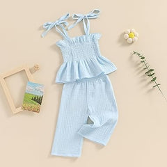 Trendy Knot Girls Blue Top and Pant Set – Stylish Cotton Outfit for Kids