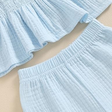 Trendy Knot Girls Blue Top and Pant Set – Stylish Cotton Outfit for Kids
